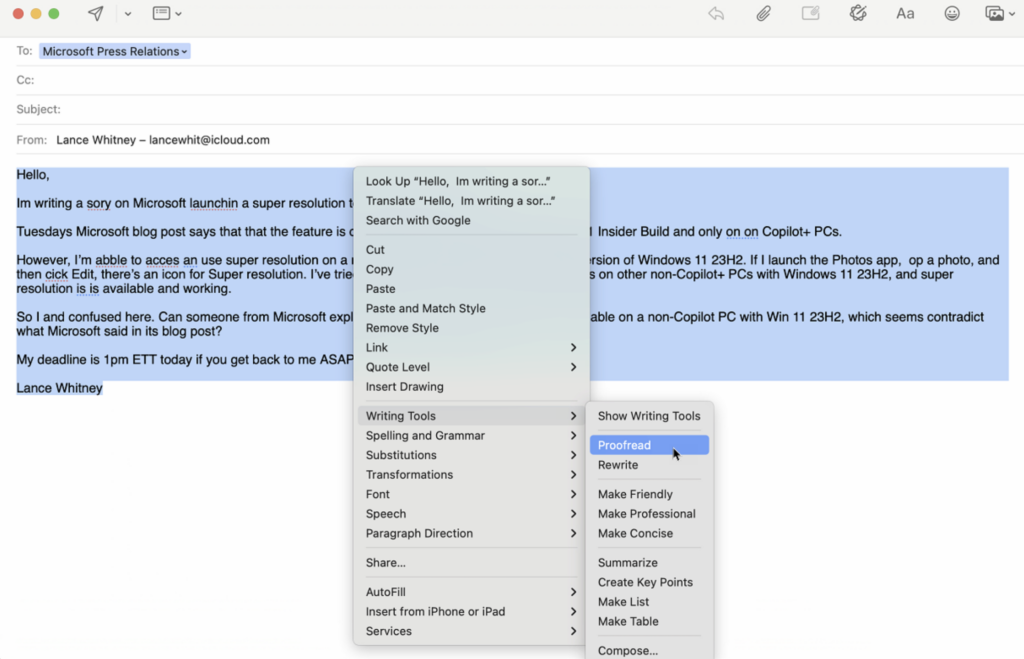 Proofread feature in Mac