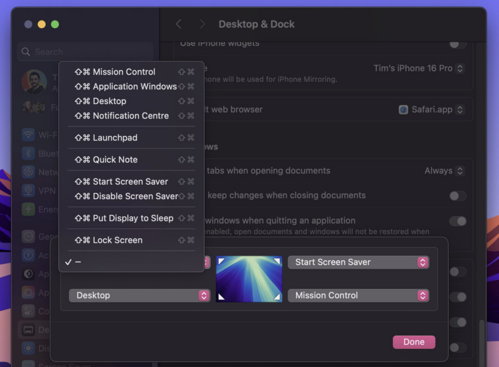 How to save the preferences while set uping Hot Corners in macOS